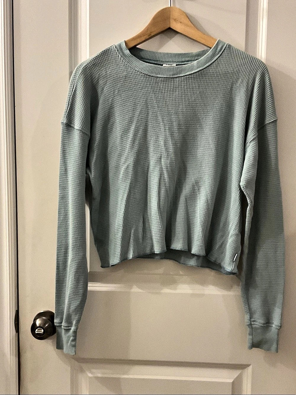 Tna Waffle Knit Long Sleeve Thermal Top Green & Gray Small